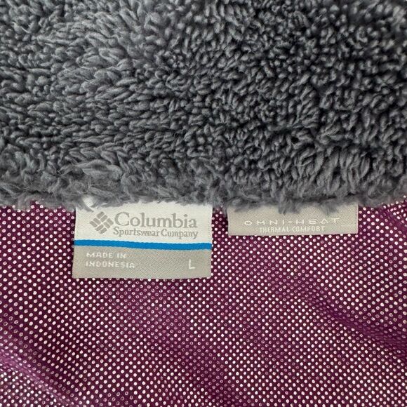 Columbia Dotswarm II Full Zip Fleece Jacket Women’s Large Purple Gray Sherpa - Picture 9 of 11